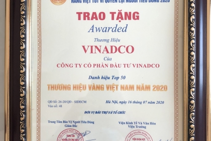 CÔNG TY CỔ PHẦN ĐẦU TƯ VINADCO NHẬN DANH HIỆU TOP 50 THƯƠNG HIỆU VÀNG VIỆT NAM NĂM 2020